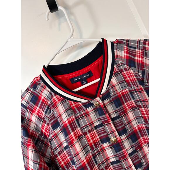 Tommy Hilfiger Womens Plaid Patchwork Varsity Jacket Colorful Multicolor Size 2X - Picture 3 of 12